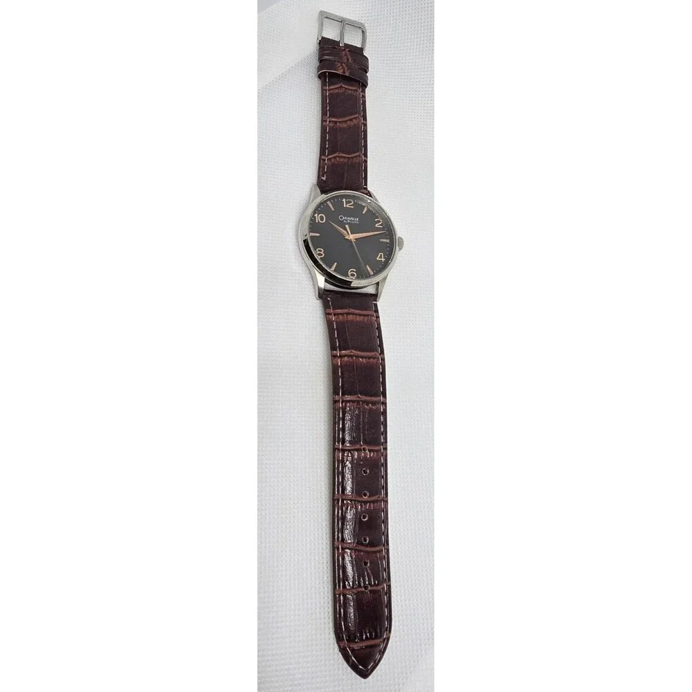 Men's Caravelle New York by Bulova Black Dial Brown Leather Strap Watch 13